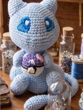 Handmade Blue Mew with ball.
